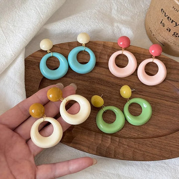 Daiiibabyyy  Vintage Acrylic Colorful Circle Pendant Earrings For Women Fashion Circle Geometric Earrings Party Jewelry Birthday Gifts